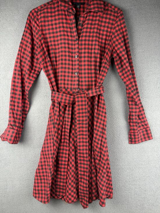 Brooks Brothers Dresses & Skirts - Brooks Brothers Black Red Buffalo Plaid Cotton Shirt Dress Size 2 Long Sleeve